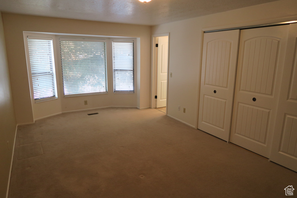 Unfurnished bedroom featuring carpet floors, a closet, and baseboards