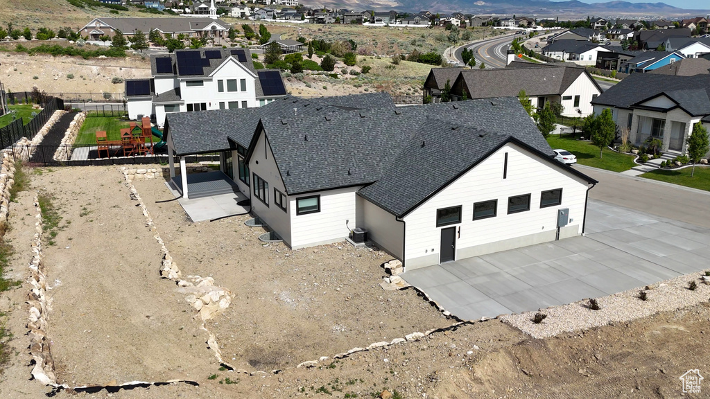 Aerial perspective of suburban area featuring mountains