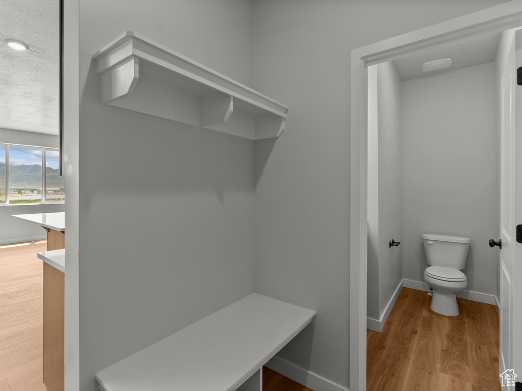 Mudroom featuring wood finished floors and recessed lighting