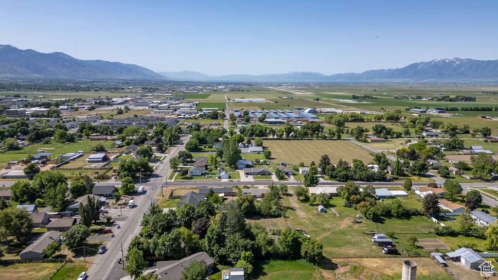 Drone / aerial view of a mountainous background