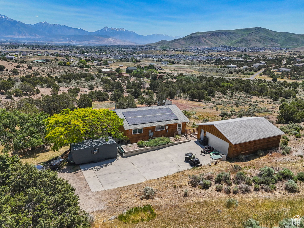View from above of property featuring mountains