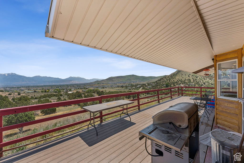 Deck featuring a mountain view