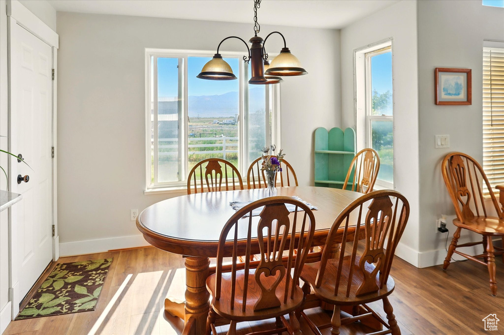 Dining room with wood finished floors and baseboards