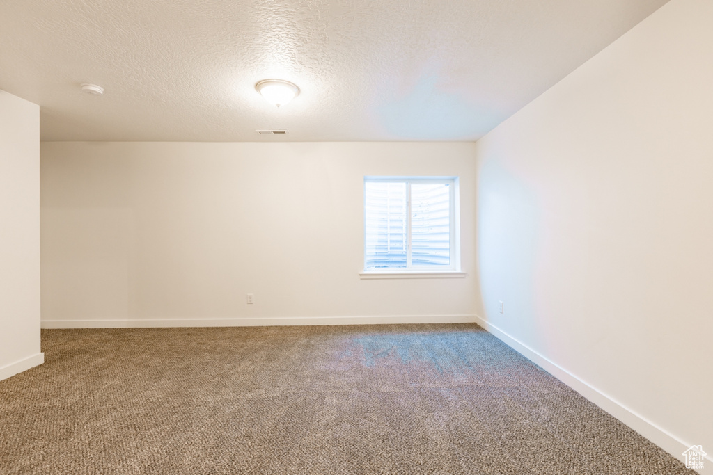 Unfurnished room featuring carpet and a textured ceiling