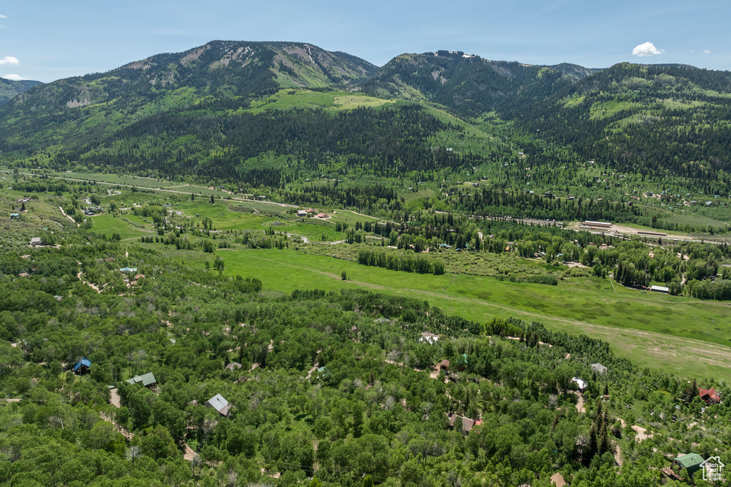 Mountain view featuring a heavily wooded area