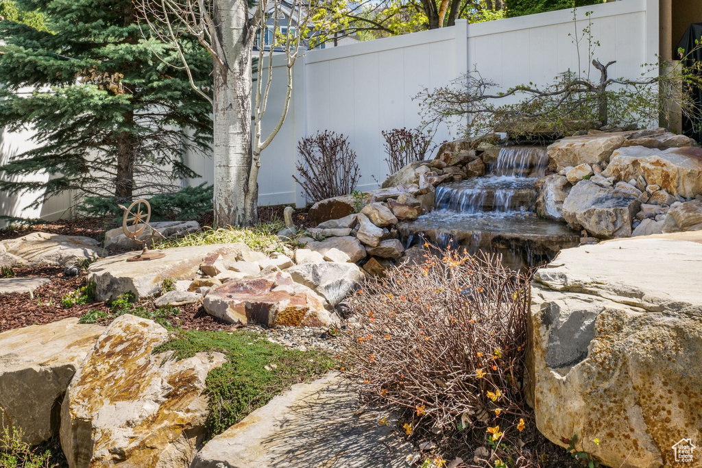 Exterior view of a garden pond