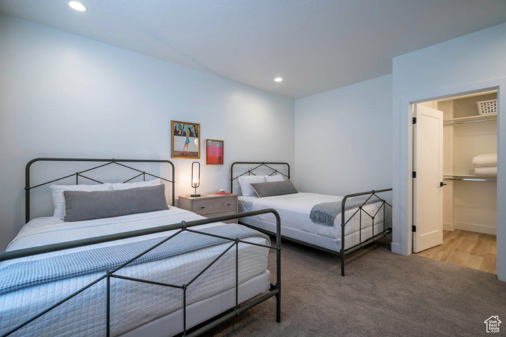 Bedroom with recessed lighting, carpet floors, and baseboards