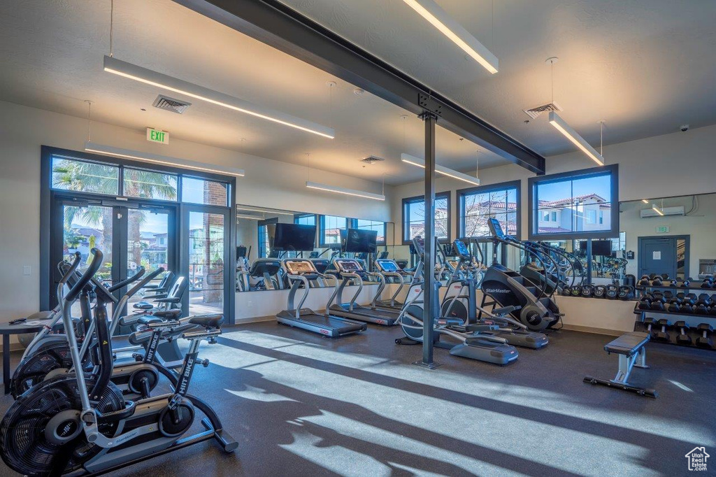Exercise room featuring healthy amount of natural light