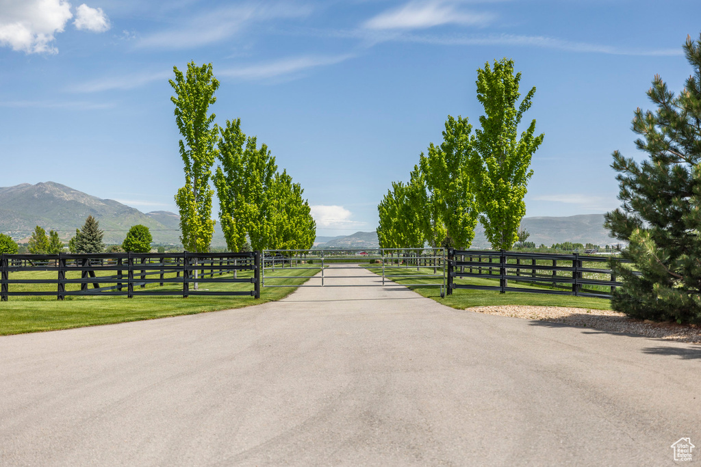 View of street featuring a mountain view and a view of countryside