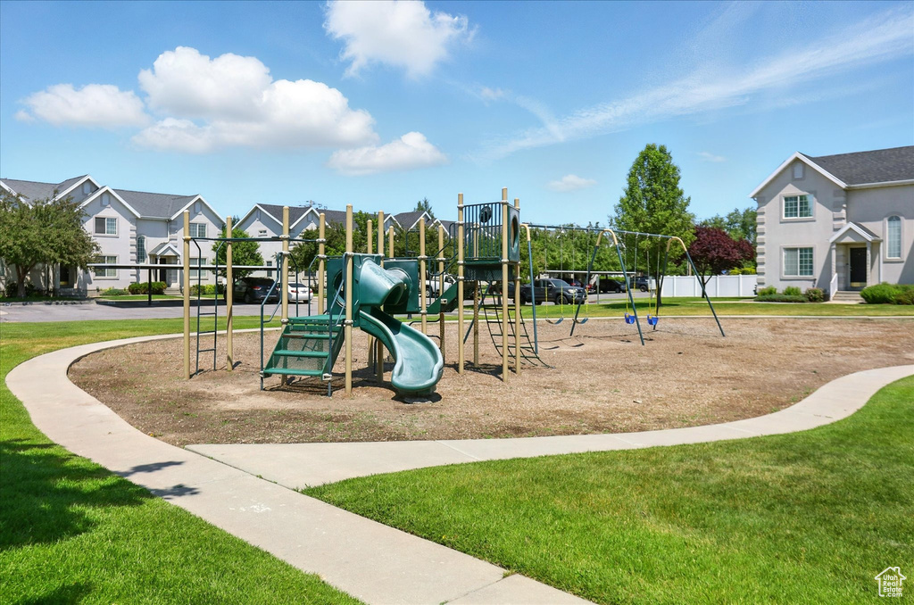 Communal playground featuring a residential view