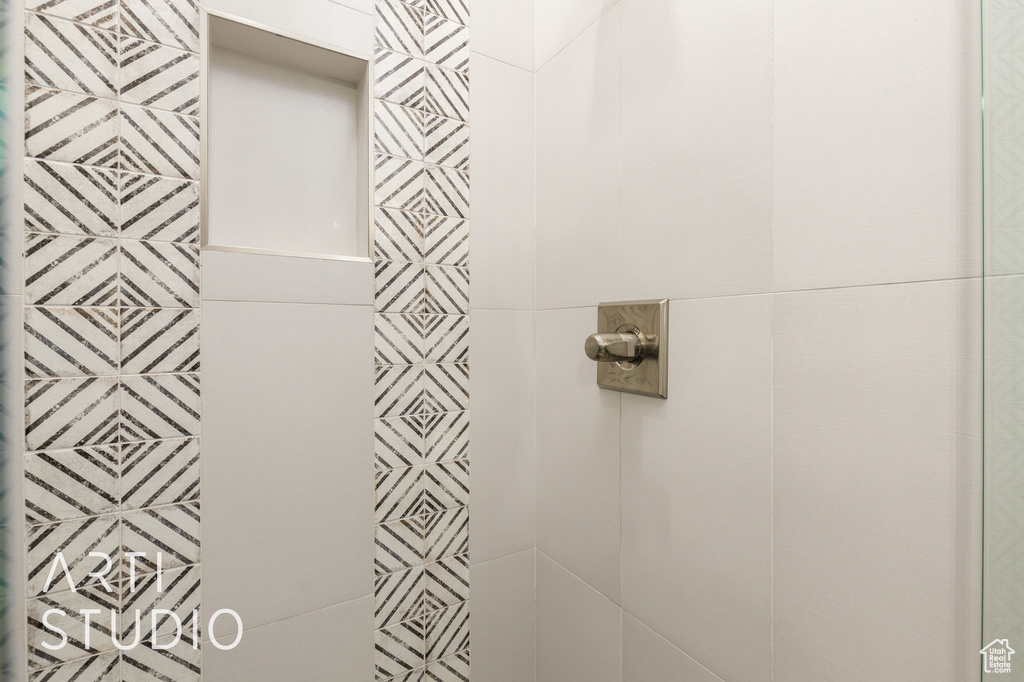 Bathroom view of tiled shower