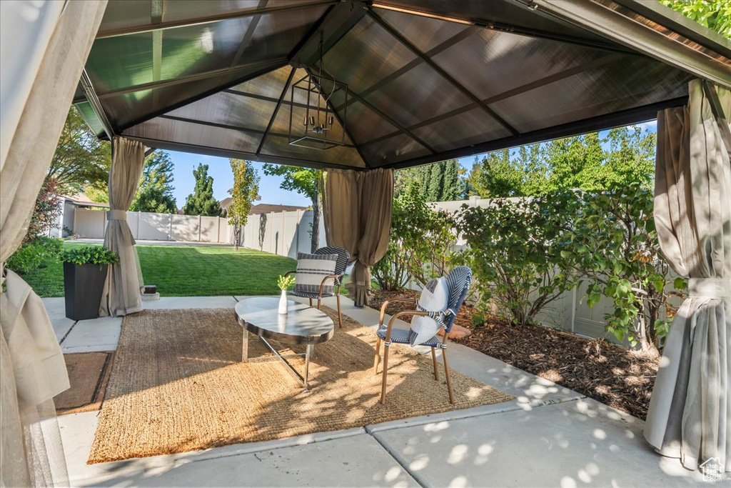 View of patio featuring a gazebo