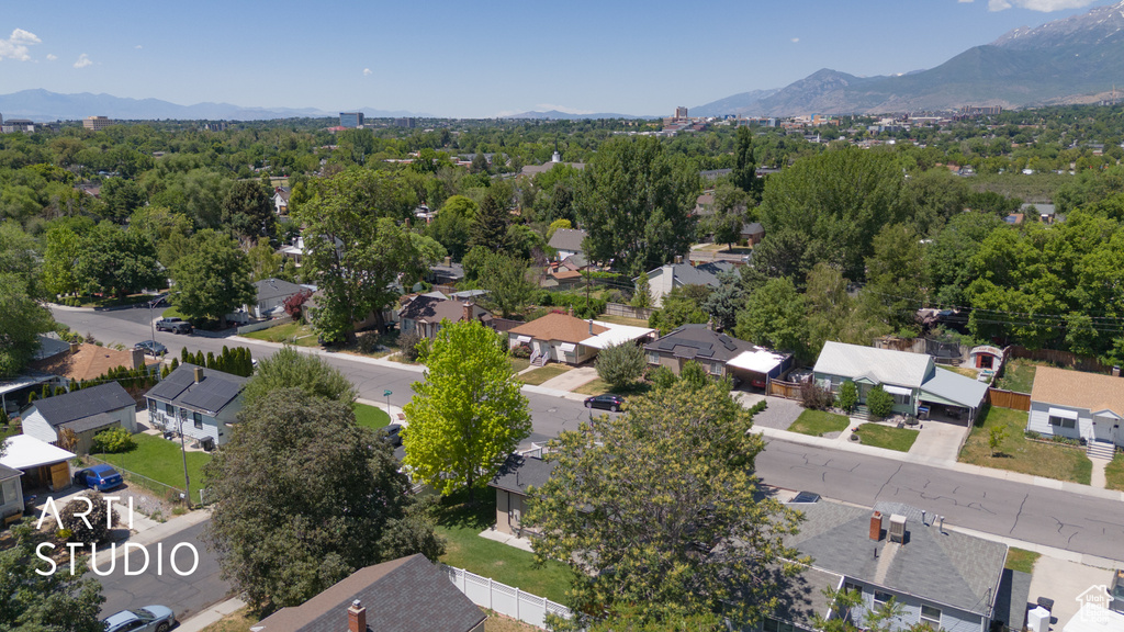 Aerial perspective of suburban area featuring mountains