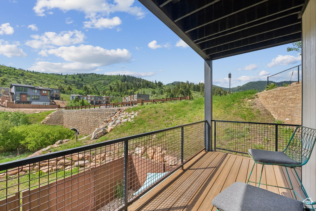 Wooden terrace with a mountain view
