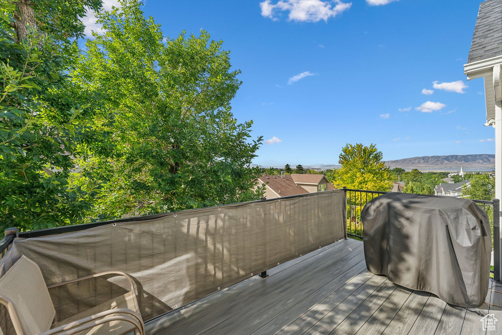 Deck featuring a mountain view