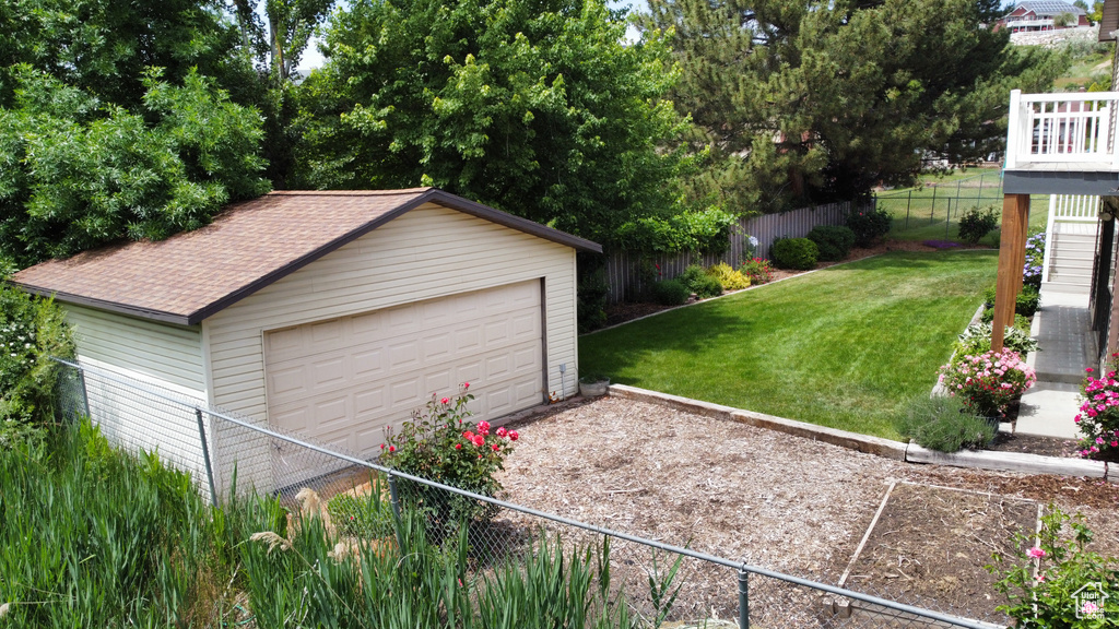View of detached garage