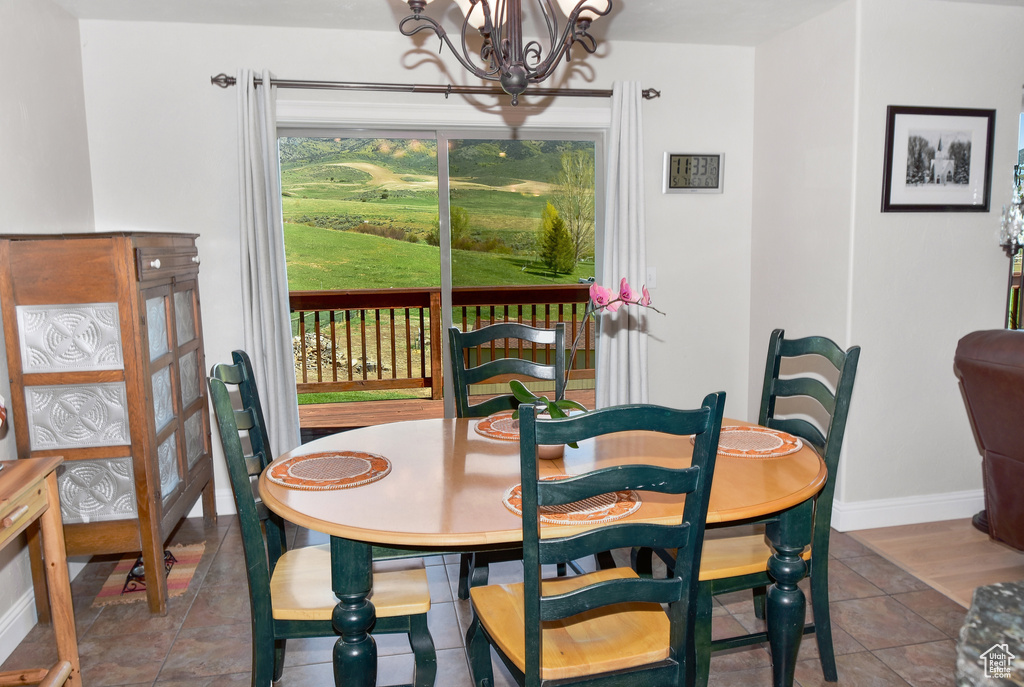 Dining space featuring a chandelier and baseboards