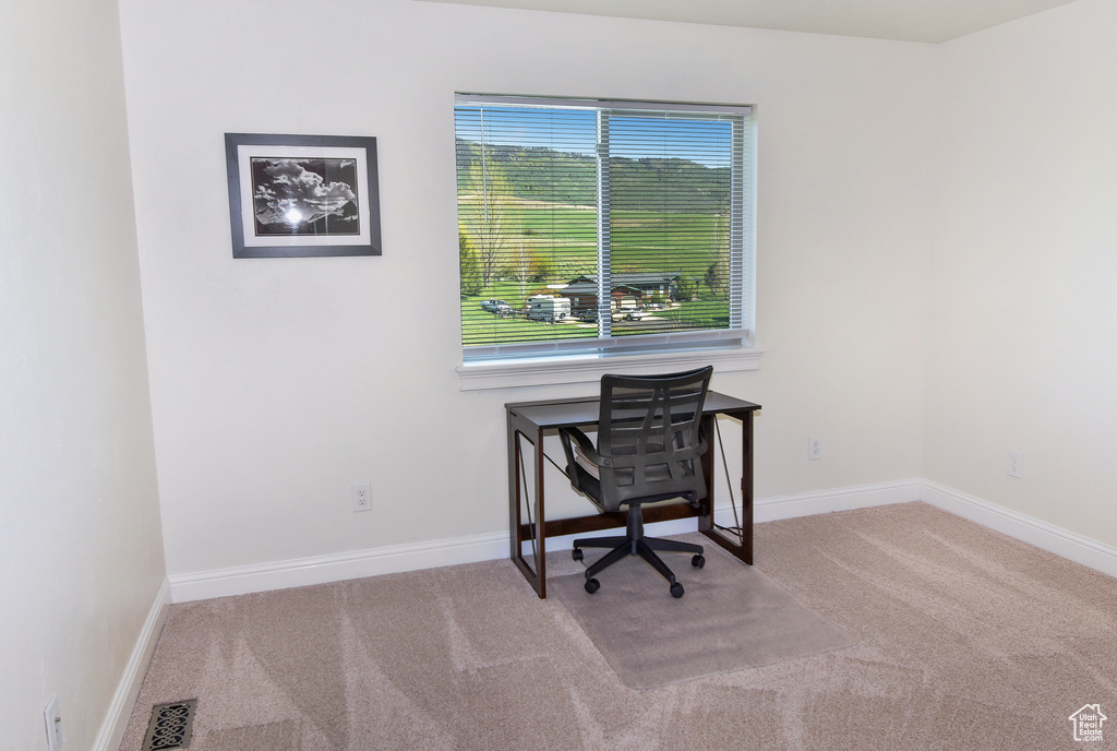 Office space featuring carpet floors and baseboards
