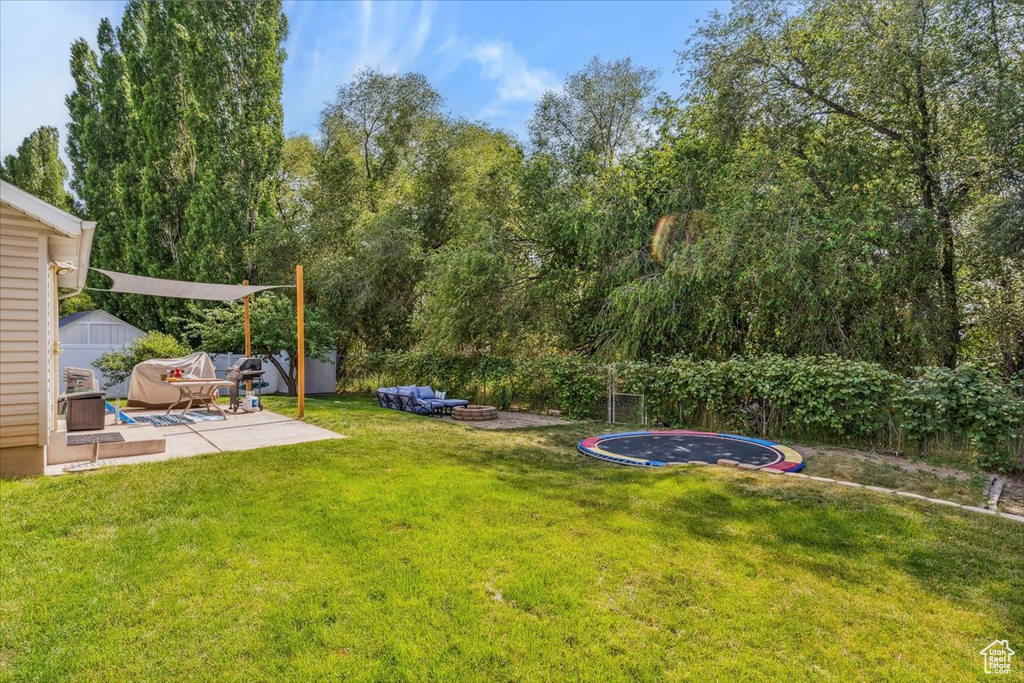 View of yard with a patio area and a trampoline