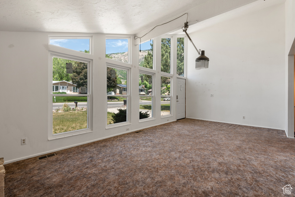 Unfurnished sunroom featuring vaulted ceiling