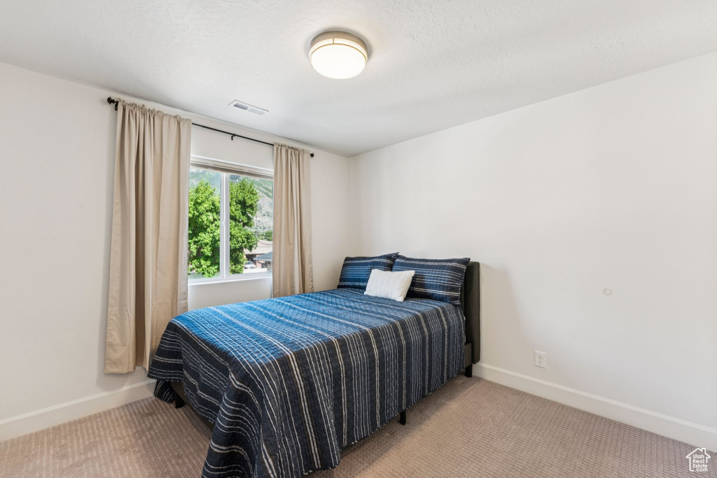 Bedroom with carpet floors and baseboards