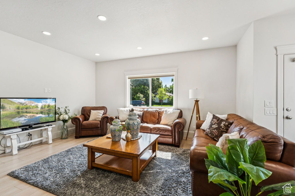 Living area featuring recessed lighting and wood finished floors