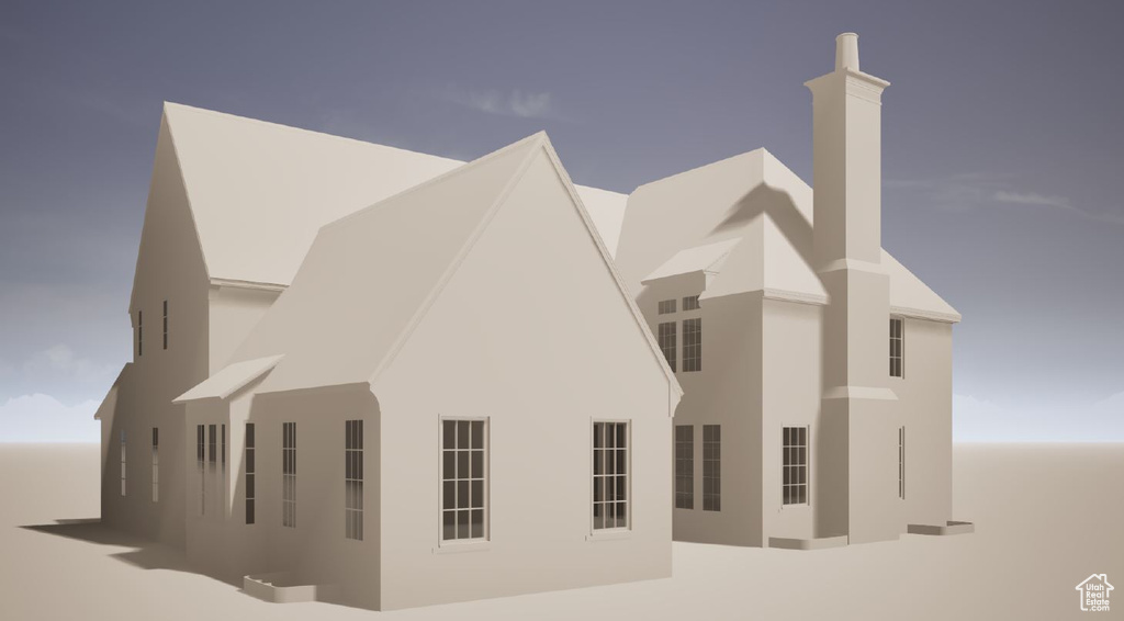 View of side of property with stucco siding and a chimney