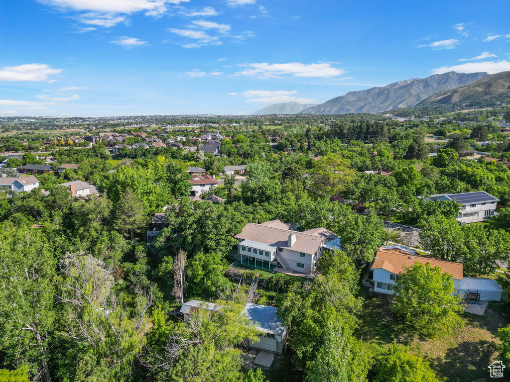 Drone / aerial view of a mountain backdrop