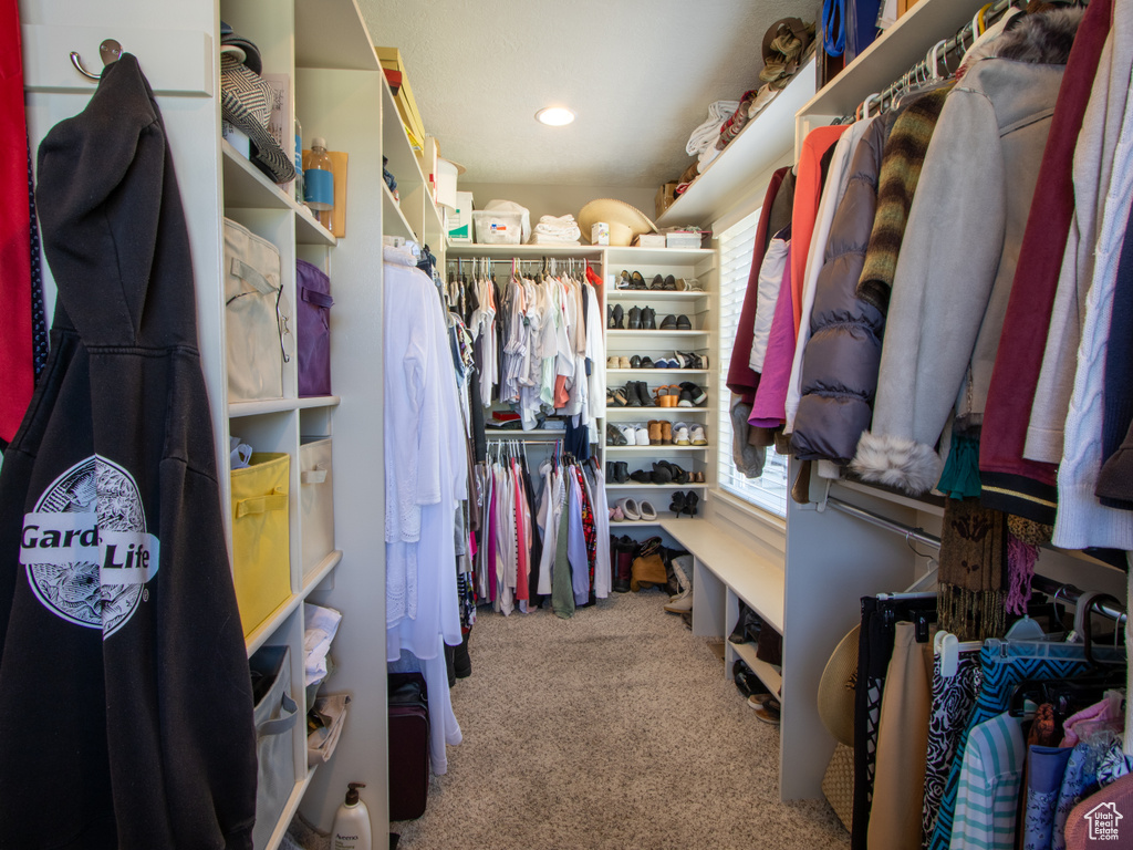 Spacious closet with carpet floors