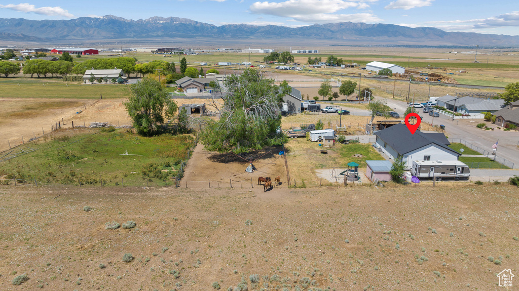 Drone / aerial view of a mountainous background