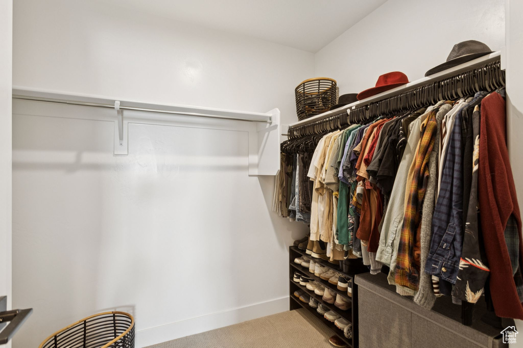 Walk in closet with carpet flooring