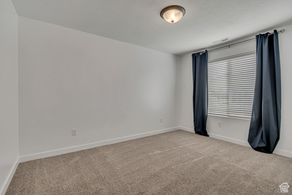 Spare room with carpet flooring, baseboards, and a textured ceiling