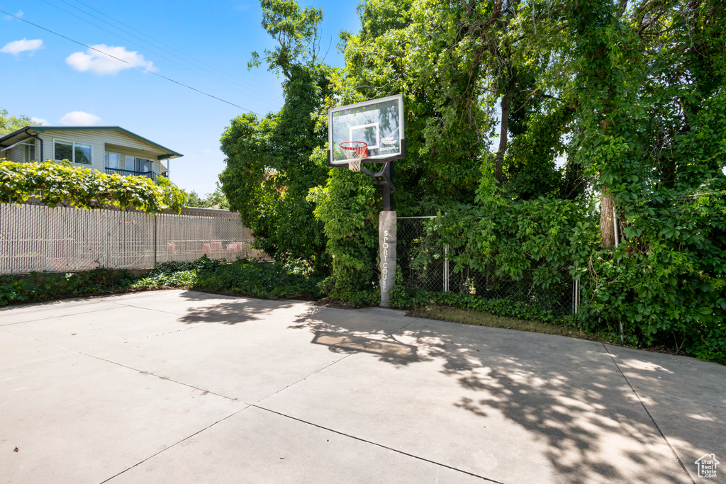 View of patio / terrace featuring basketball hoop
