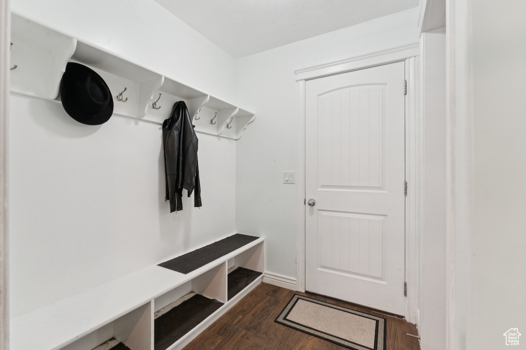 Mudroom featuring dark wood finished floors