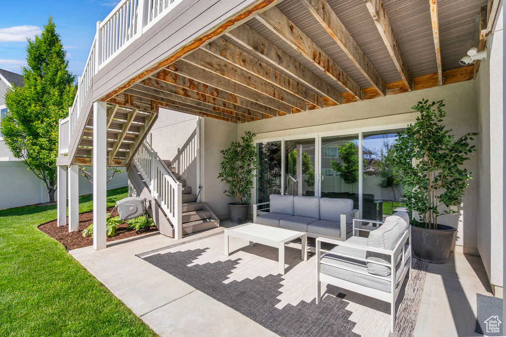 View of patio / terrace with stairway and outdoor lounge area