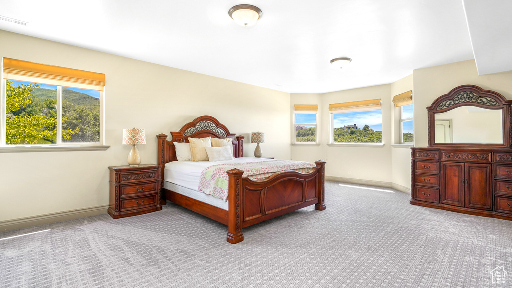 Carpeted bedroom featuring baseboards