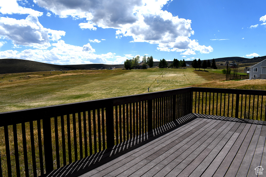 Wooden terrace with a mountain view