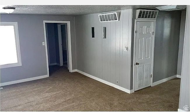 Spare room featuring carpet floors, baseboards, healthy amount of natural light, and a textured ceiling