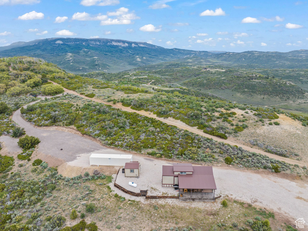 View from above of property with mountains