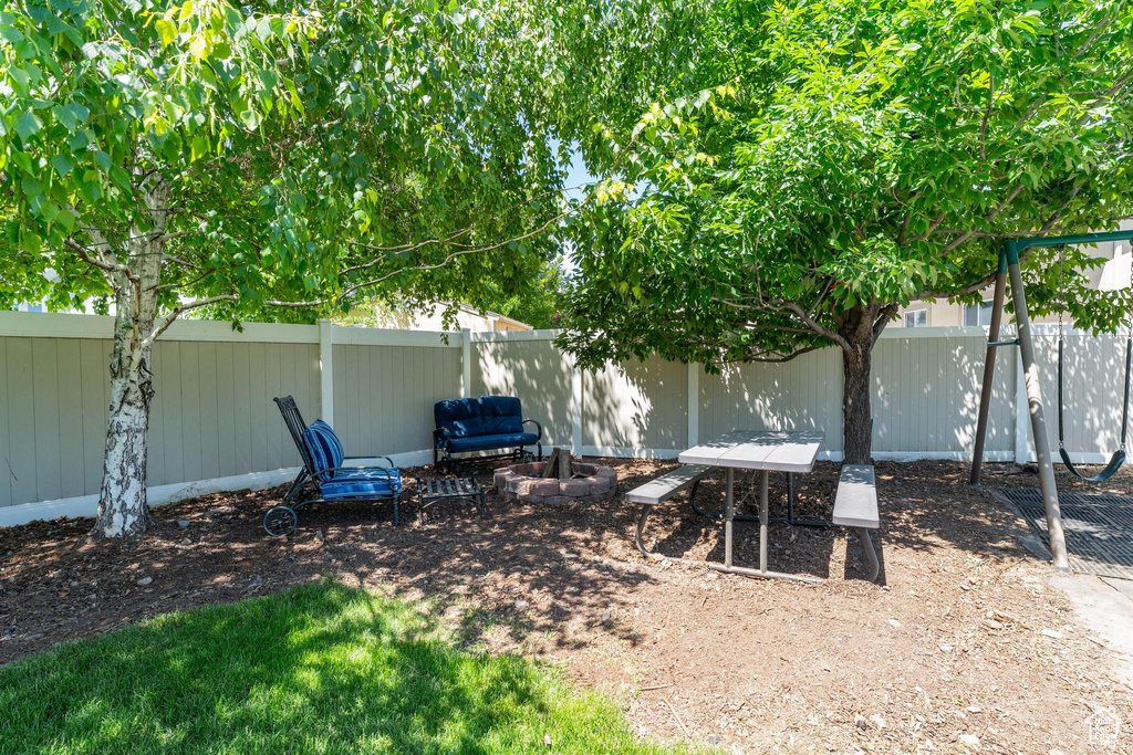 View of fenced backyard