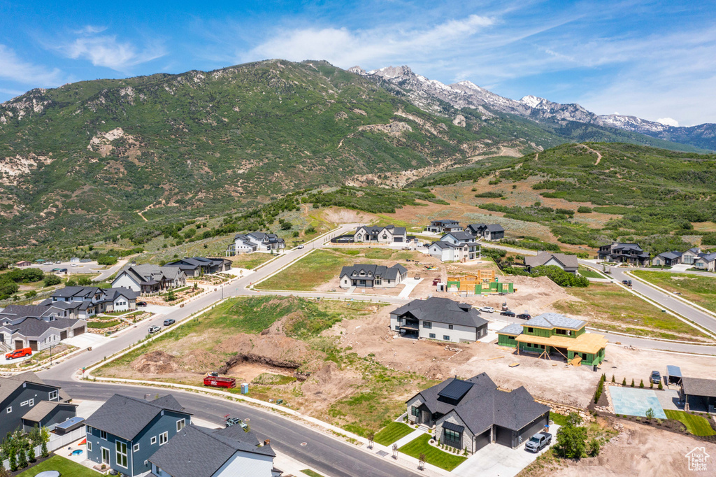 Aerial perspective of suburban area featuring mountains
