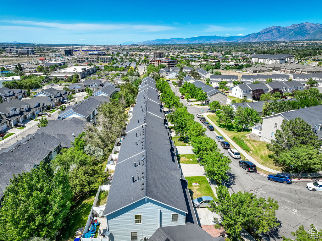 Aerial perspective of suburban area with mountains