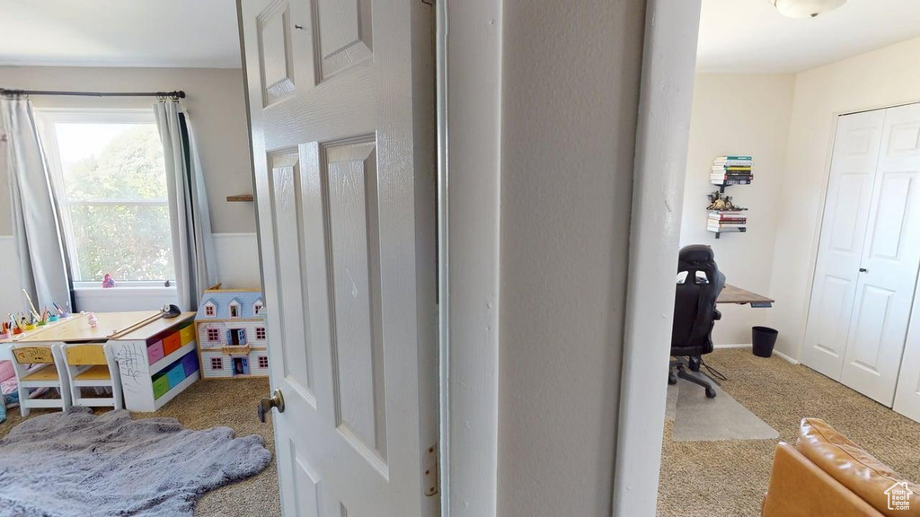 Bedroom with carpet flooring