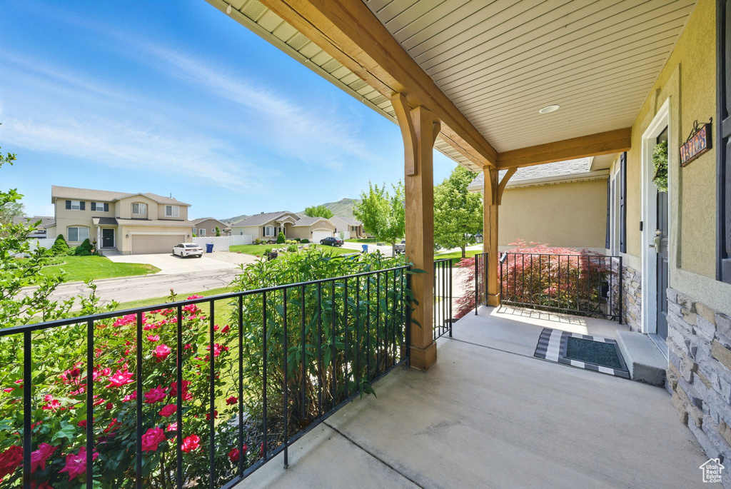 Porch featuring a residential view