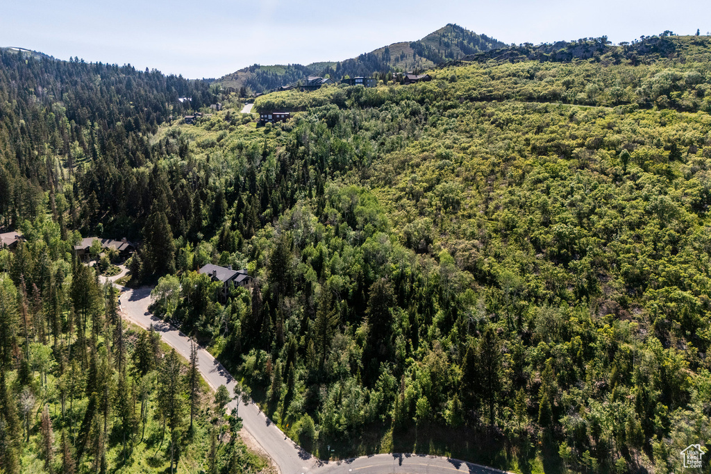 View of property location with a forest and a mountain backdrop