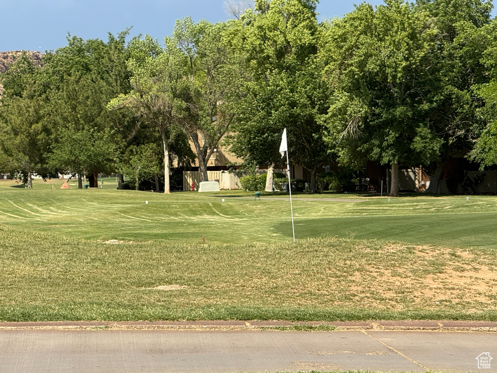 View of community featuring a lawn