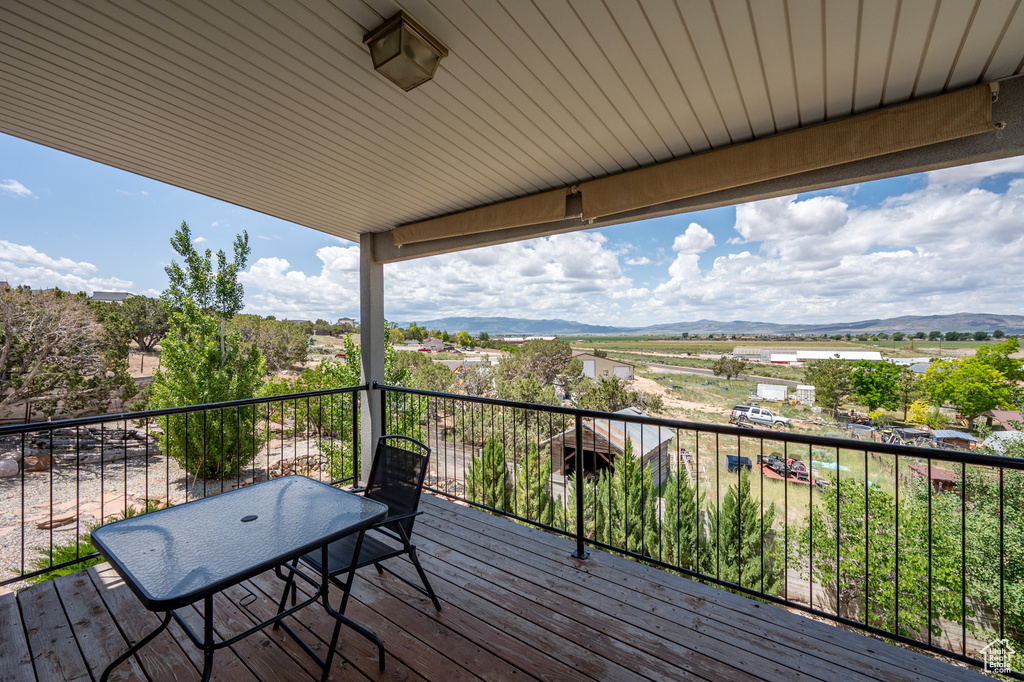 Deck featuring a mountain view