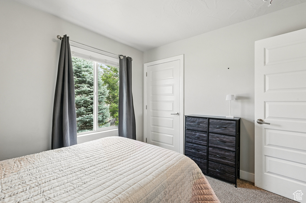 Bedroom featuring carpet floors and baseboards
