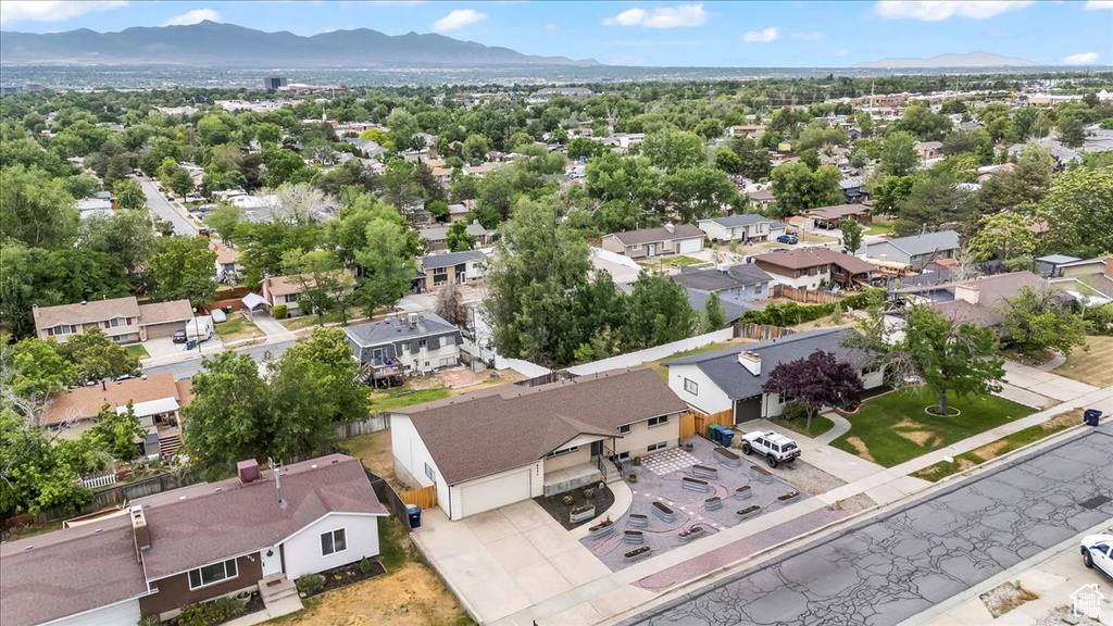 Aerial perspective of suburban area with mountains