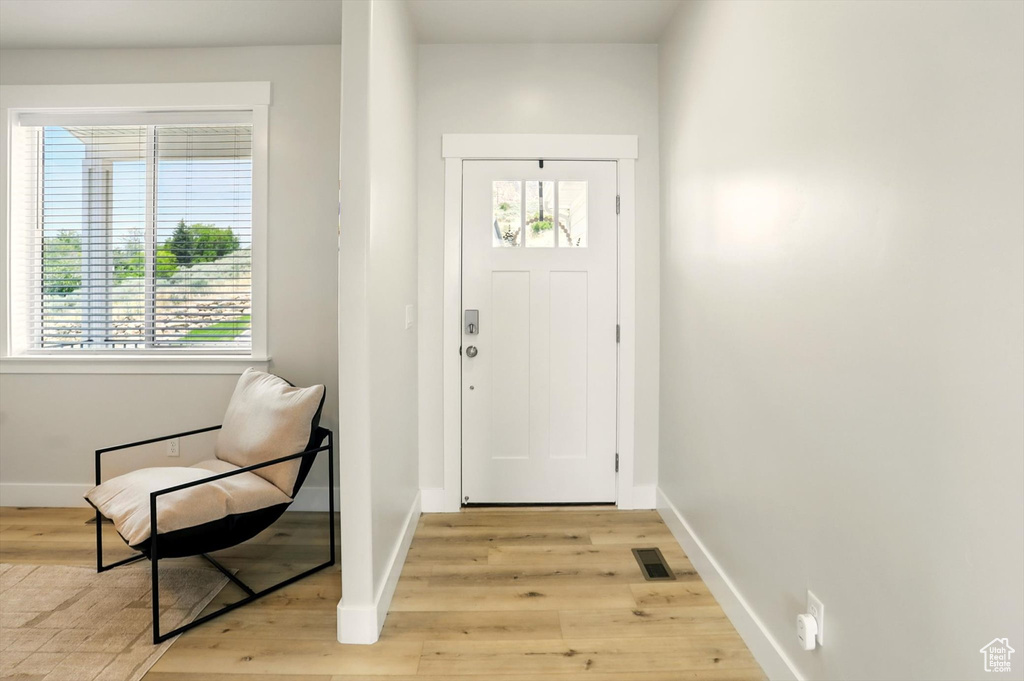 Entrance foyer with light wood-type flooring, plenty of natural light, and baseboards